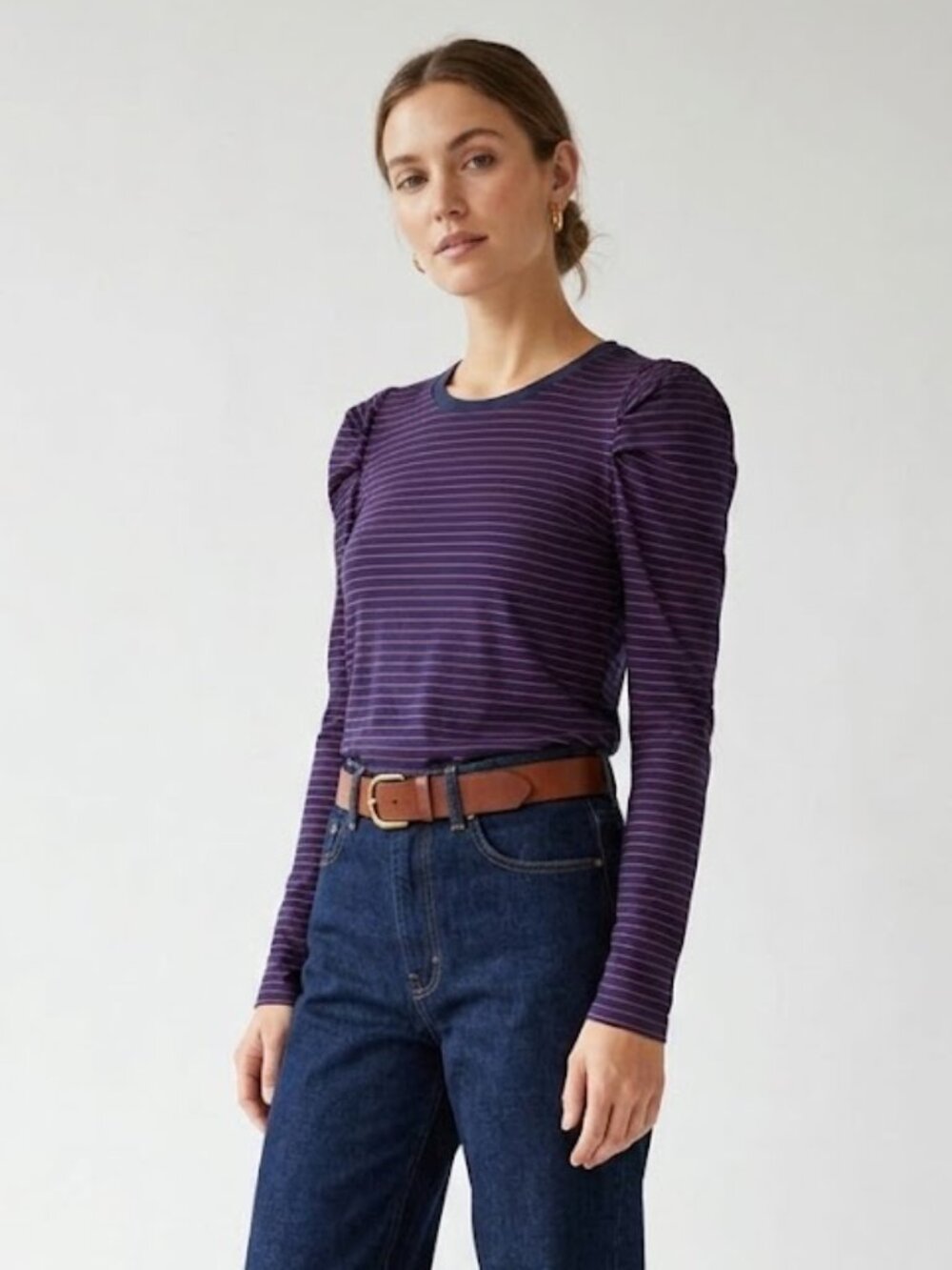 Banana Republic Threadsoft Puff Sleeve Striped Top Soft Modal Blend Size S